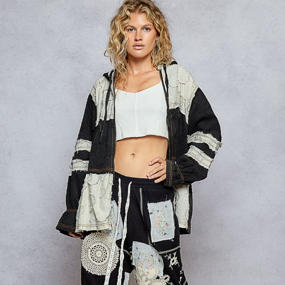 POL Moonwake Hollow Boho Patchwork Hooded Jacket NEW Sizes Large